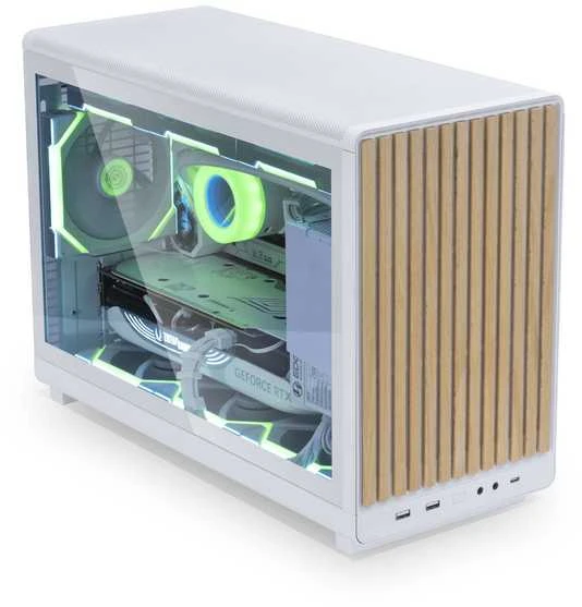Lian Li DAN kompiuterio korpusass A3-mATX Wood Edition PC-kompiuterio korpusas, Tempered Glass, Micro-ATX – Buche, baltos spalvos
