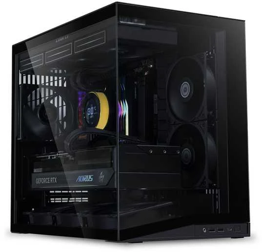 Lian Li O11 Dynamic Mini V2 Flow PC-kompiuterio korpusas, Mini-kompiuterio korpusas, ATX, Tempered Glass – inklusive 5x 120-mm-Lüfter, juodos spalvos