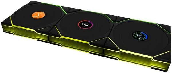 Lian Li UNI FAN TL Wireless LCD korpuso ventiliatorius, ARGB, PWM, 3er-Pack su valdikliu- 120 mm, juodos spalvos