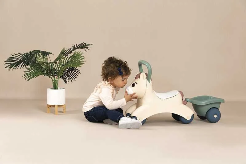 Paspiriama mašinėlė Smoby Cute Baby Pony su priekaba