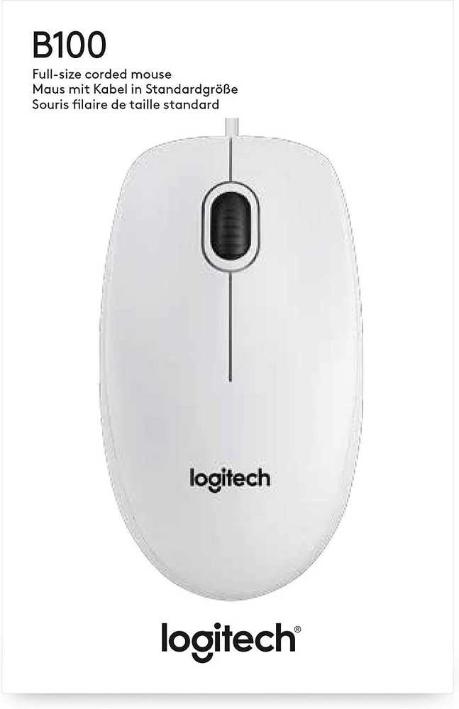 Pelė LOGITECH B100, USB, balta sp.