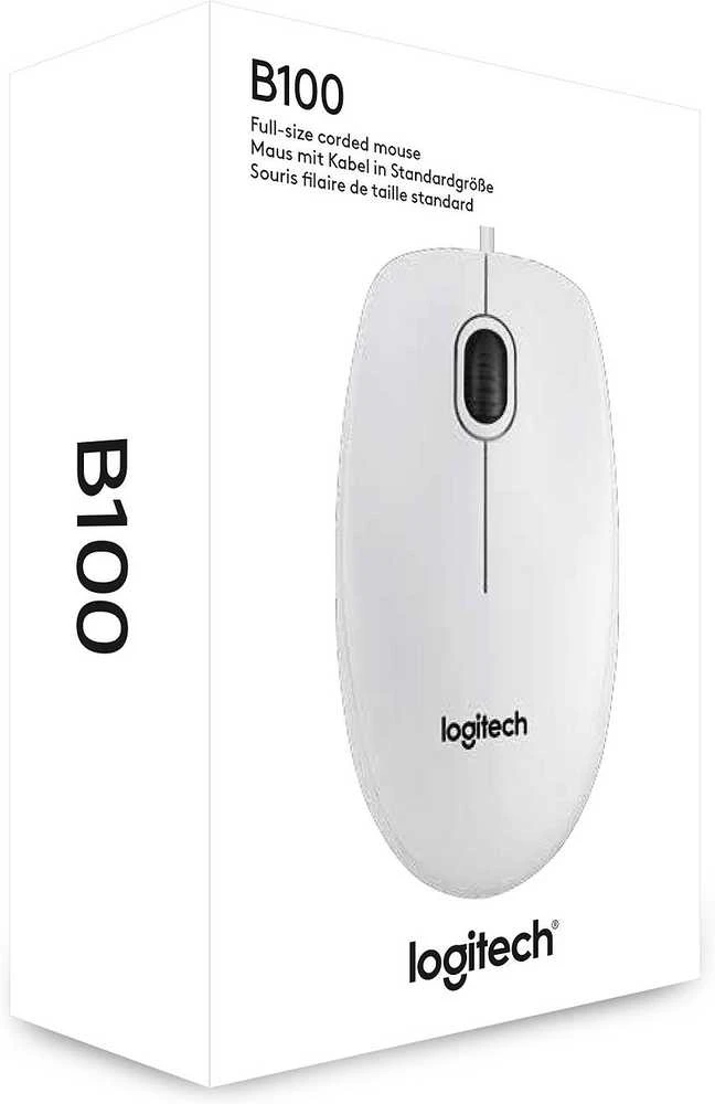 Pelė LOGITECH B100, USB, balta sp.