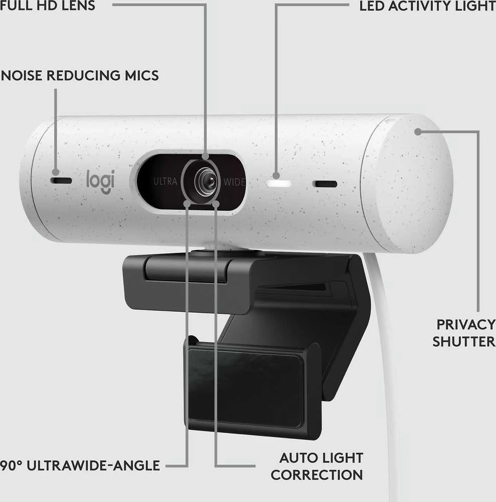 Internetinė kamera Logitech BRIO 500, Baltos spalvos