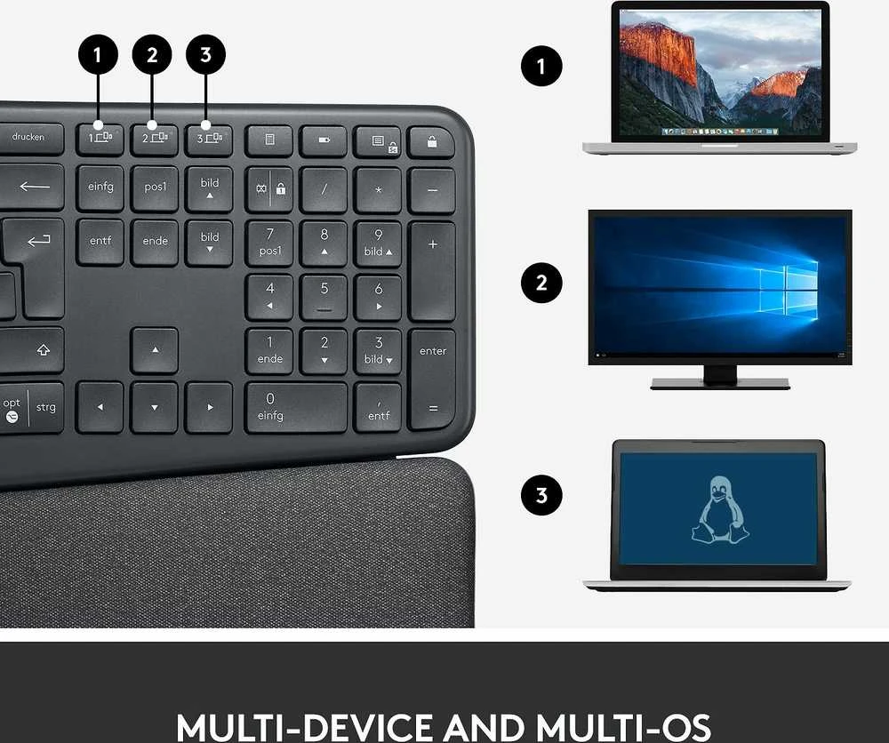Logitech ERGO K860 belaidė klaviatūra, grafito spalvos, Skandinaviškas išdėstymas (Qwerty)