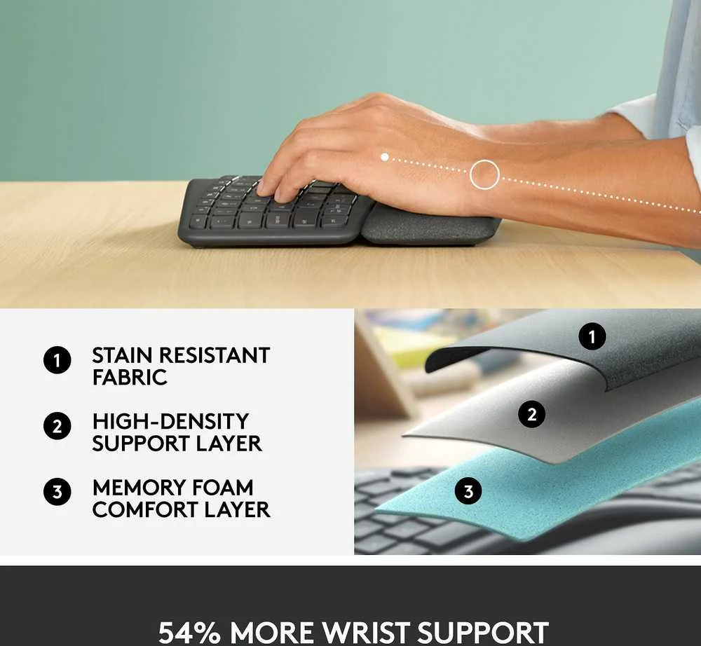 Logitech ERGO K860 belaidė klaviatūra, grafito spalvos, Skandinaviškas išdėstymas (Qwerty)