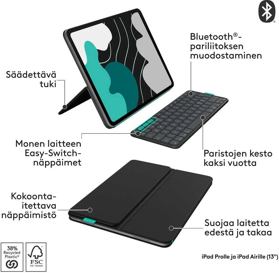 „Logitech“ – atverčiamas dėklas, skirtas „iPad Pro“ ir „Air 13“ – grafito spalvos – Šiaurės šalių