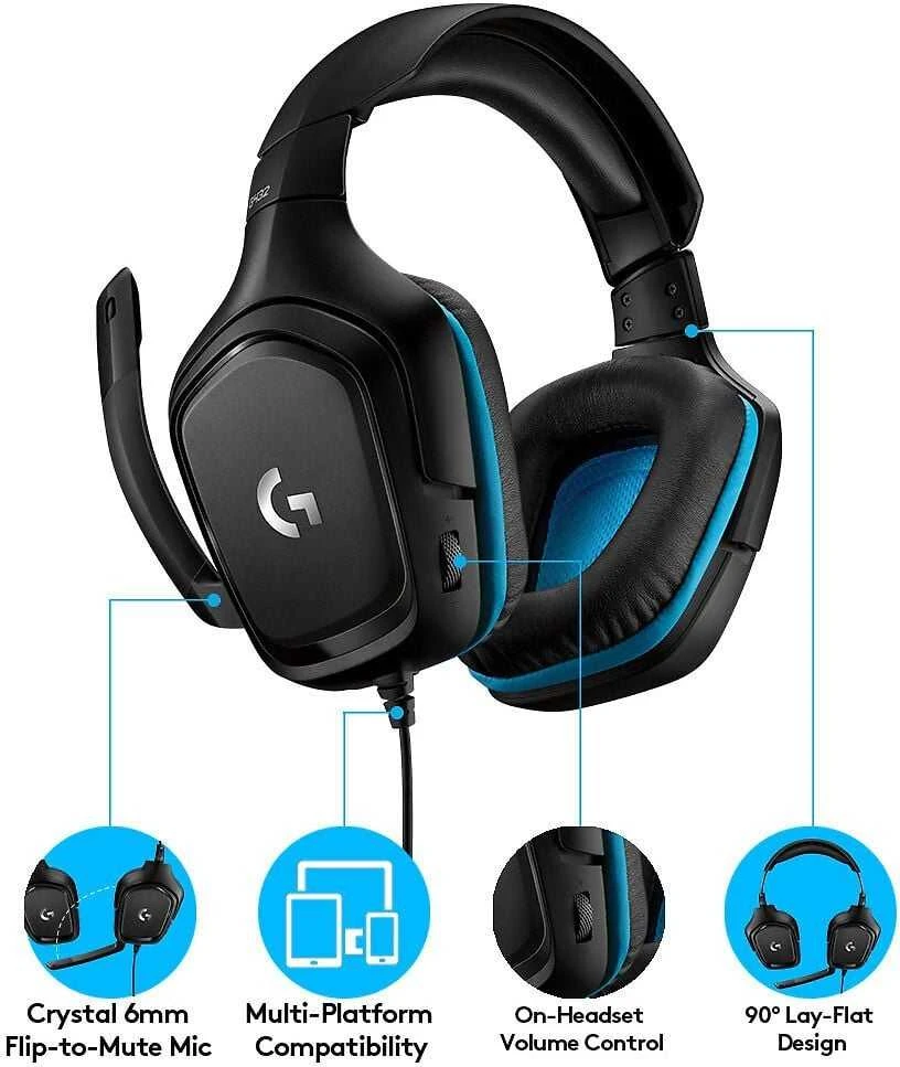 Logitech G432 7.1 Surround Sound ausinės su laidu žaidimams, Juodos