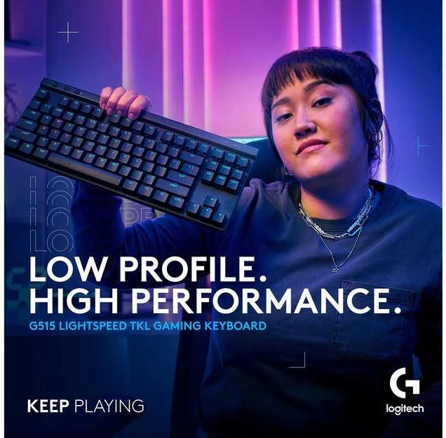 Belaidė klaviatūra Logitech G515 LIGHTSPEED TKL,  Juodos spalvos, Išdėstymas: Šiaurės šalių