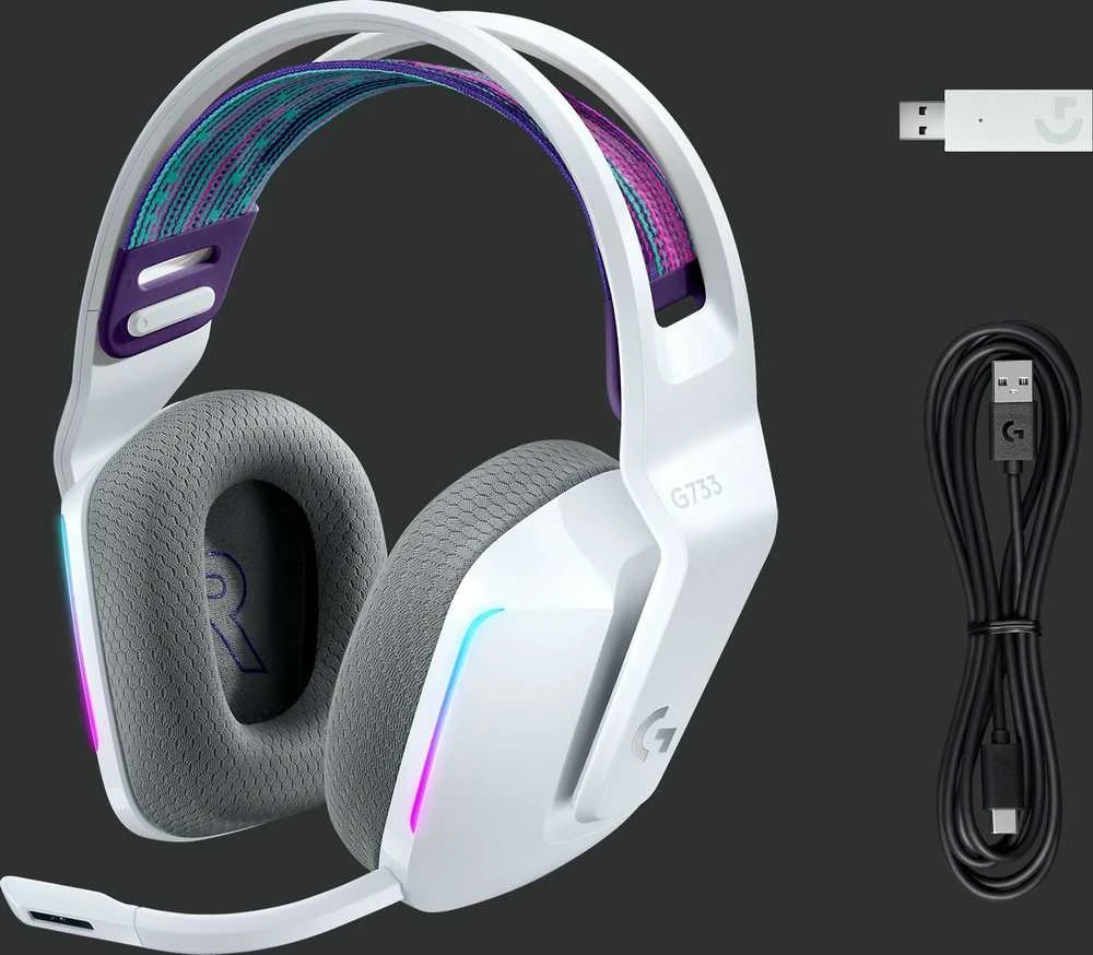 Belaidės ausinės Logitech G733, LIGHTSPEED, RGB, Baltos spalvos