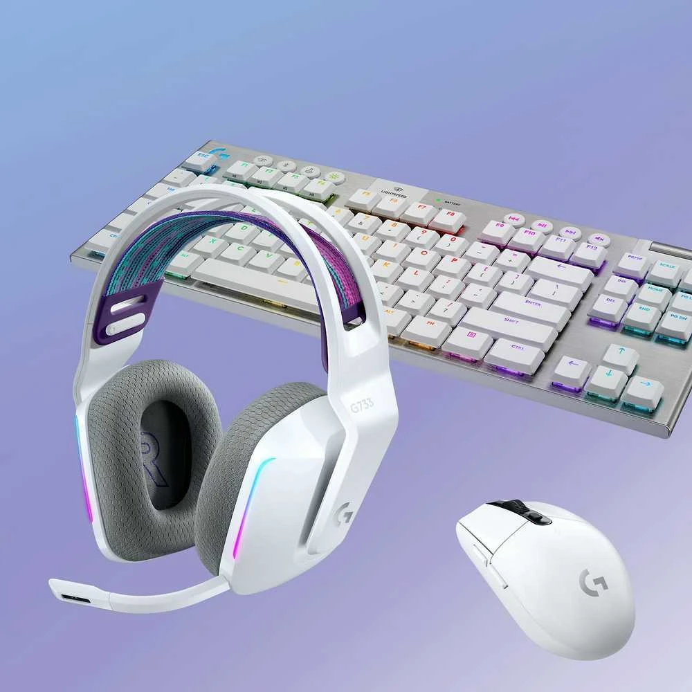 Belaidės ausinės Logitech G733, LIGHTSPEED, RGB, Baltos spalvos