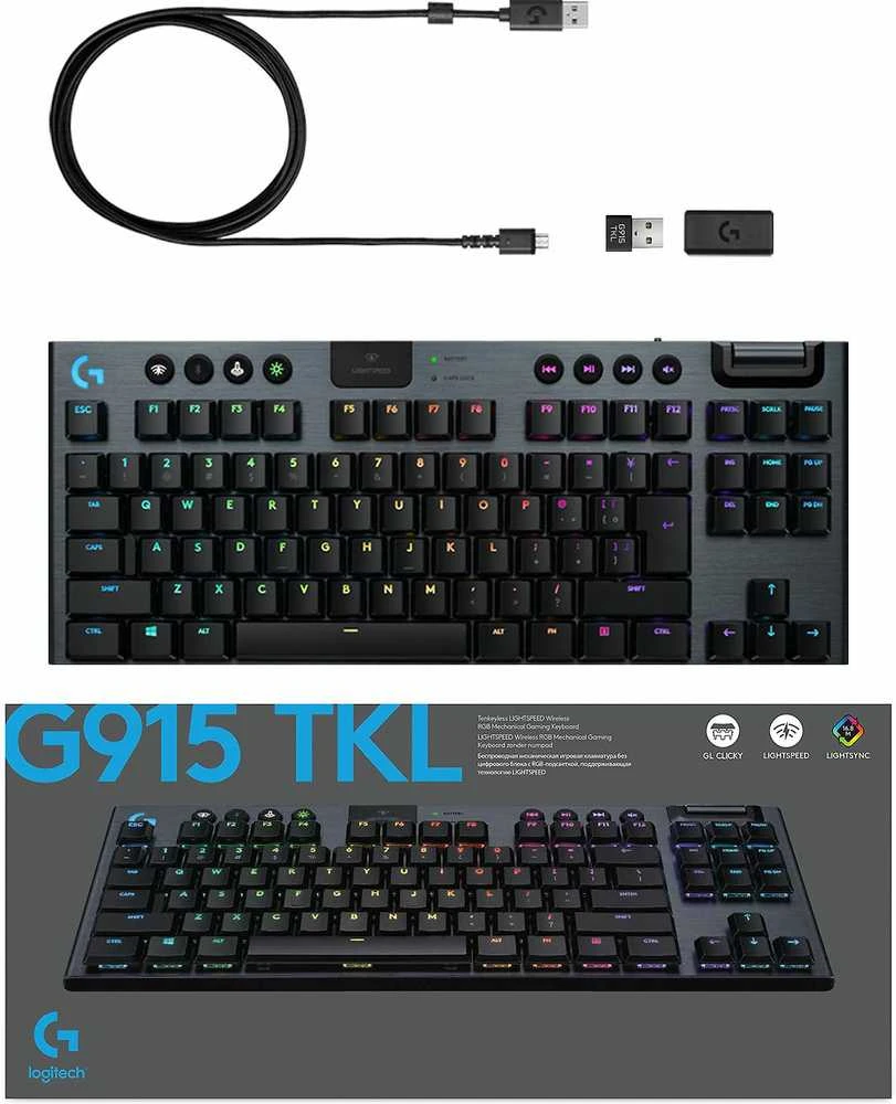 Belaidė Mechaninė žaidimų klaviatūra Logitech G915 TKL, RGB, Lightspeed, Stilius: Tactile, Išdėstymas: Šiaurės šalių