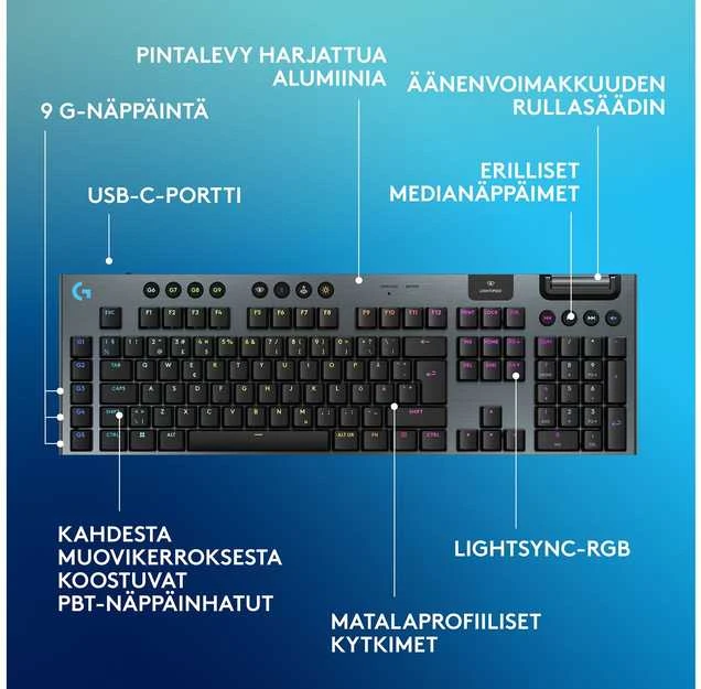 Klaviatūra Logitech G915 X LIGHTSPEED - belaidė G KB- Juodas-PAN-EMEA28I-935