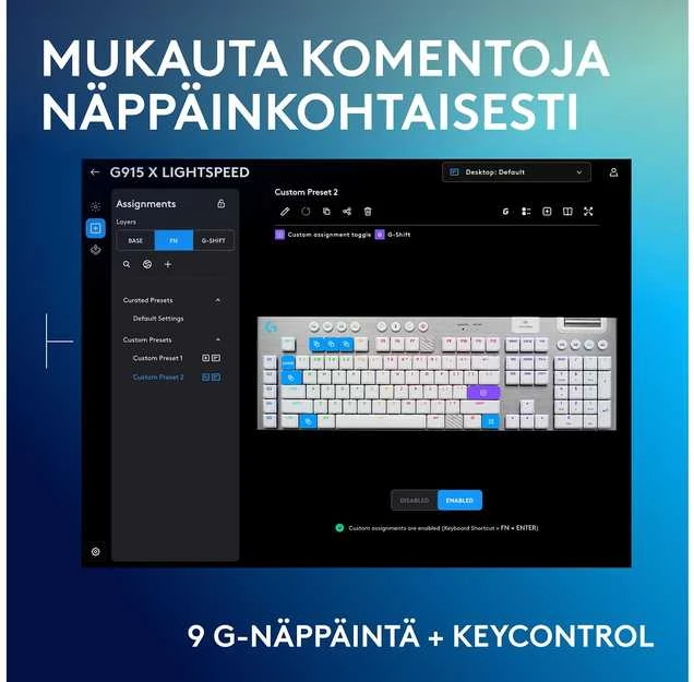 „Logitech“ – „G915 X LIGHTSPEED“ žemo profilio belaidė žaidimų klaviatūra