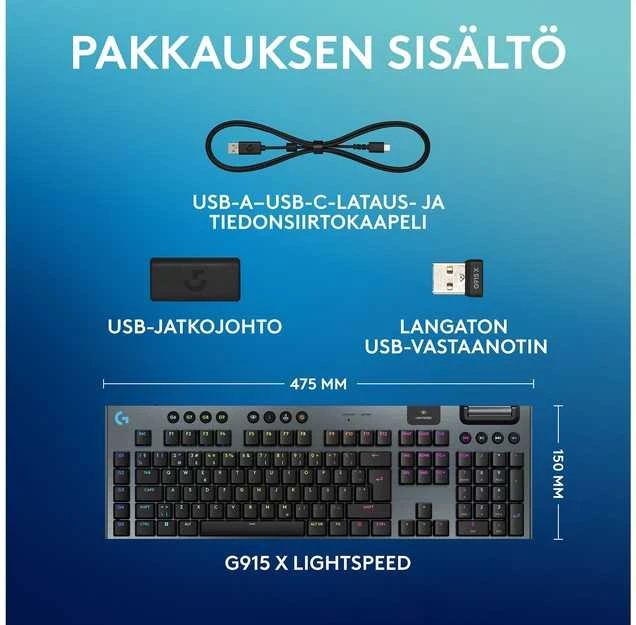 Klaviatūra Logitech G915 X LIGHTSPEED - belaidė G KB- Juodas-PAN-EMEA28I-935