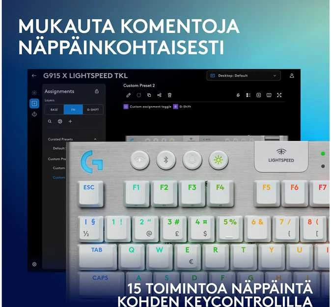 „Logitech“ – „G915 X LIGHTSPEED TKL“ žemo profilio belaidė žaidimų klaviatūra