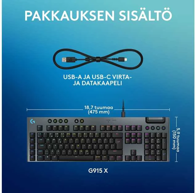 Klaviatūra Logitech G915 X su laidu G KB/Juodas - PAN - EMEA28I-935
