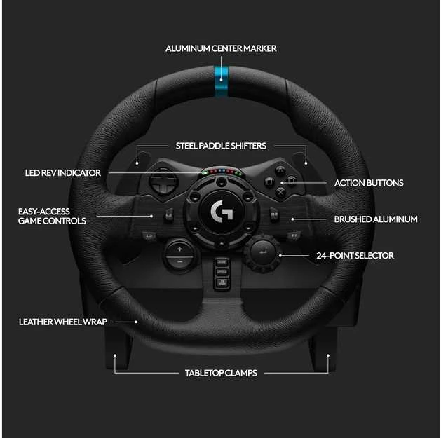 „Logitech G923 TRUEFORCE“ lenktyninis vairas ir pedalai, PS5/PS4/PC