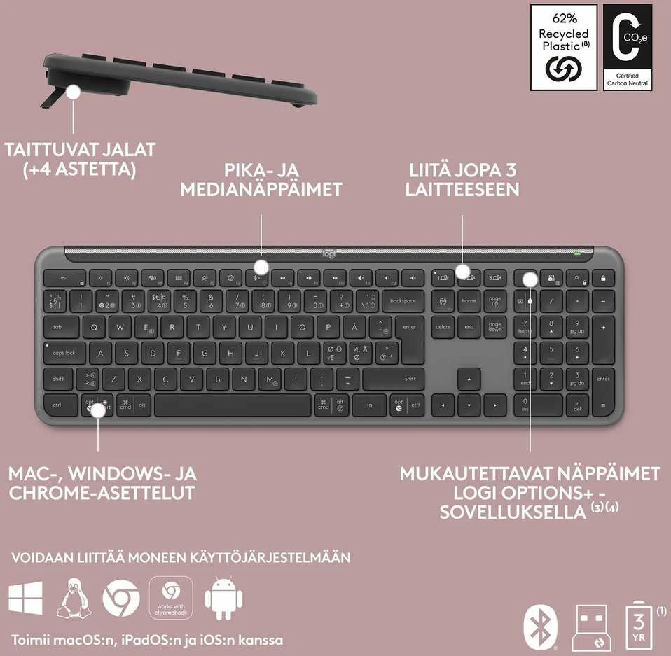 „Logitech“ – „Signature Slim“ belaidė klaviatūra K950 Nordic