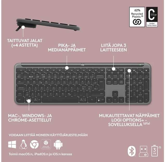 „Logitech“ – „Signature Slim“ belaidė klaviatūra K950 Nordic