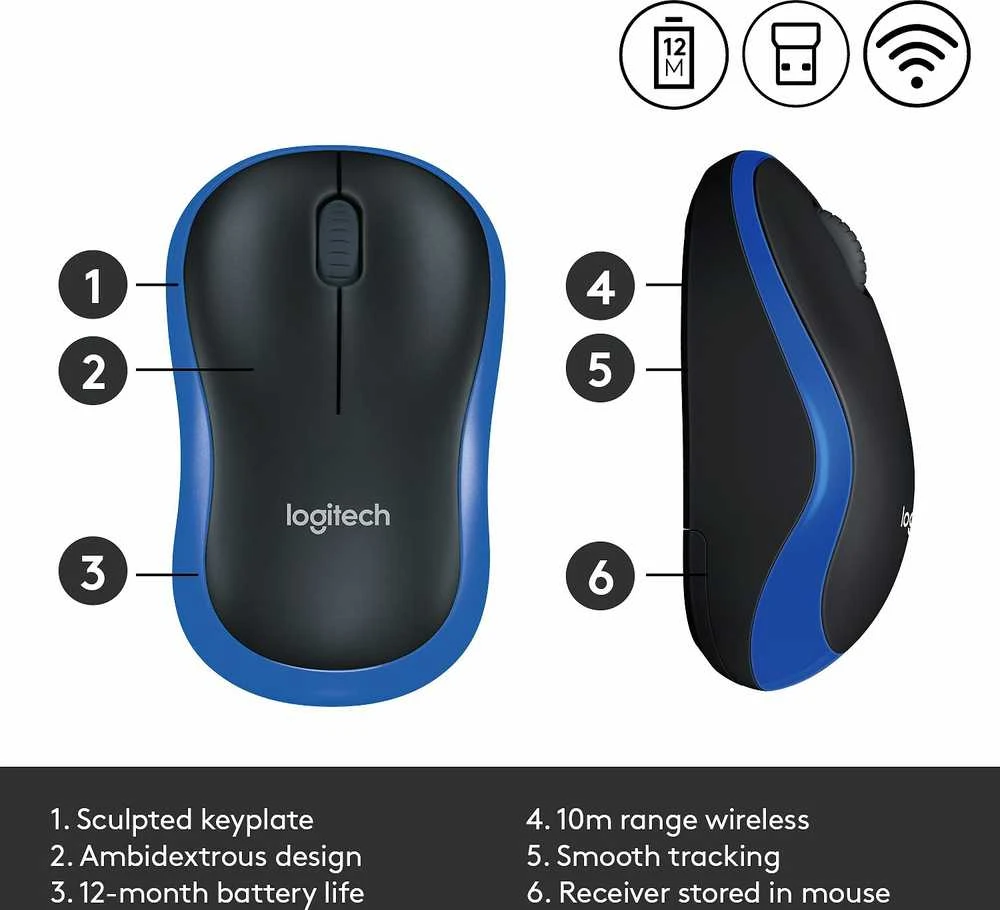 Bevielė pelė Logitech M185, Mėlyna