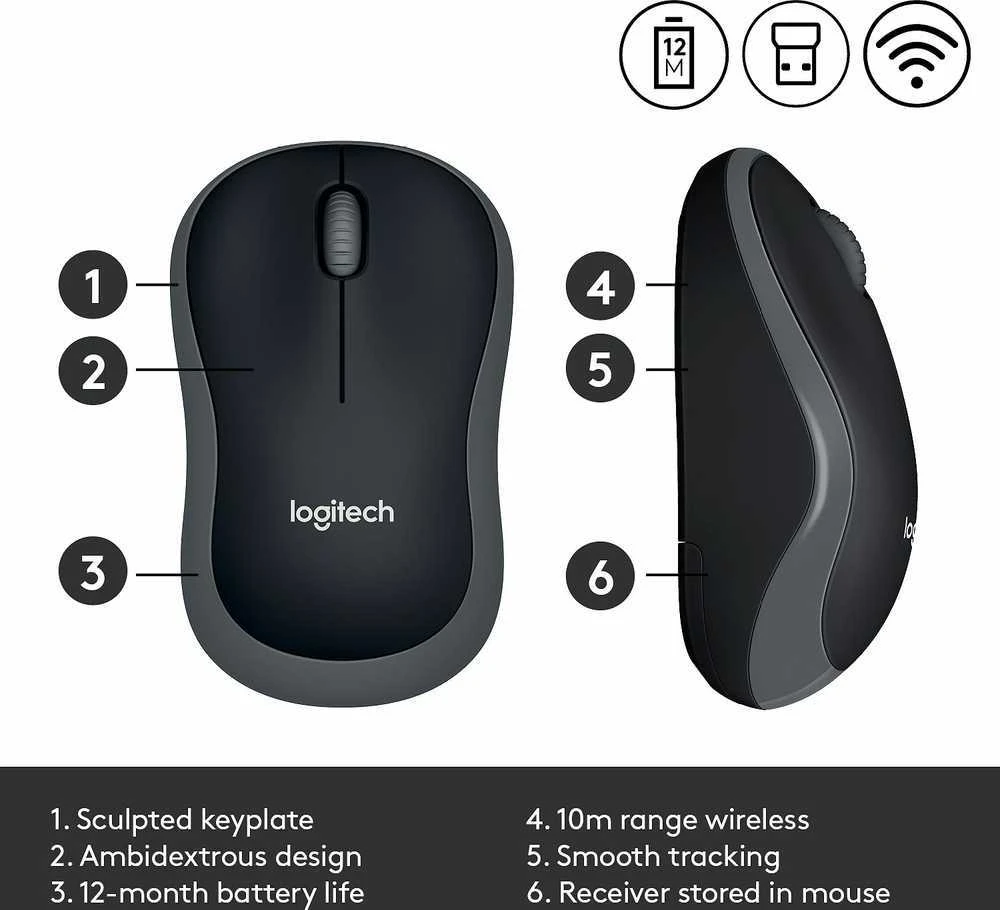 Bevielė pelė Logitech M185 pilka