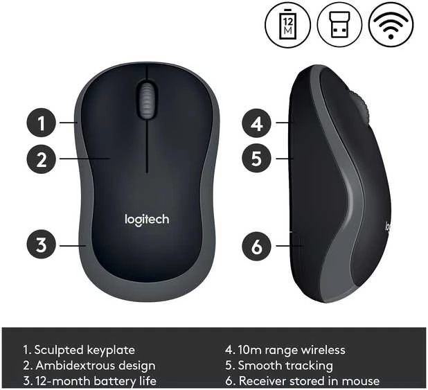 Bevielė pelė Logitech M185 pilka