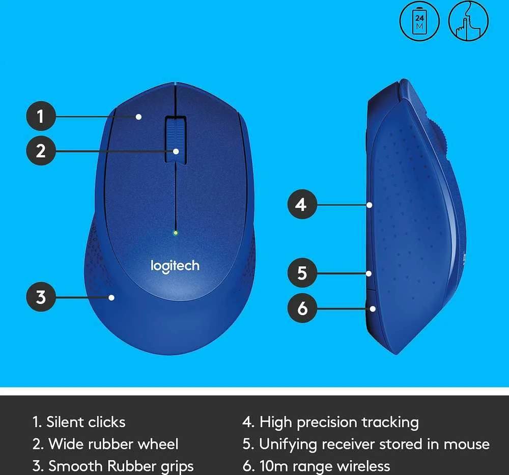 Belaidė pelė Logitech M330 Silent Plus, Mėlyna