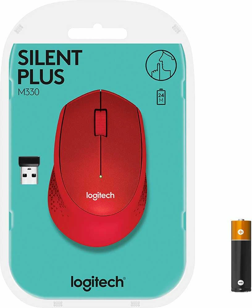Belaidė pelė Logitech M330 Silent Plus, raudona