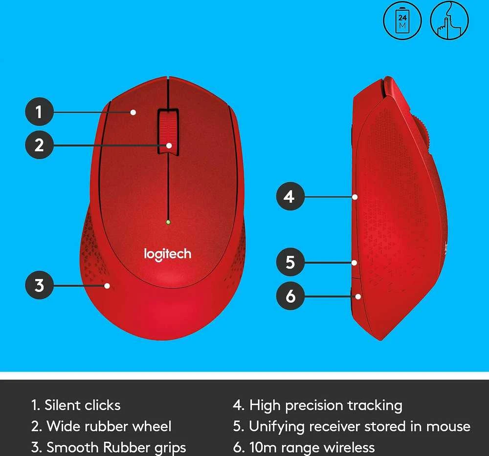Belaidė pelė Logitech M330 Silent Plus, raudona