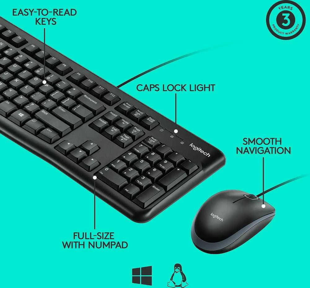 Laidinis klaviatūros ir pelės komplektas Logitech MK120, Nordic išdėstymas