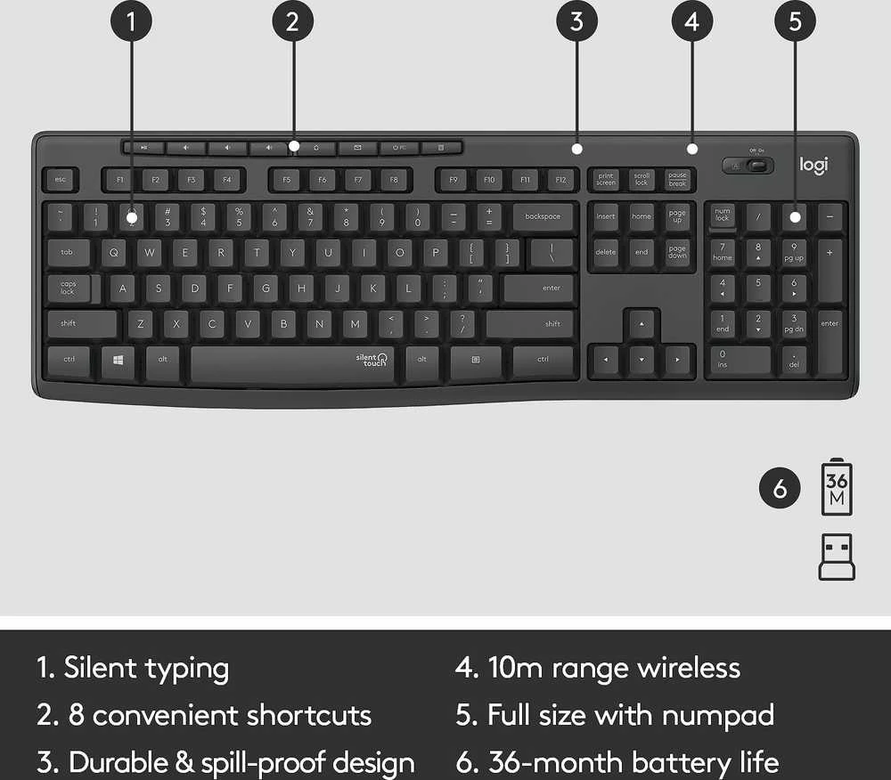 Tyli belaidė Klaviatūra su pele Logitech MK295, Nordic išdėstymas