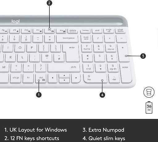 Logitech MK470 Slim Wireless Combo, belaidė klaviatūra ir pelė, Nordic išdėstymas, Balta