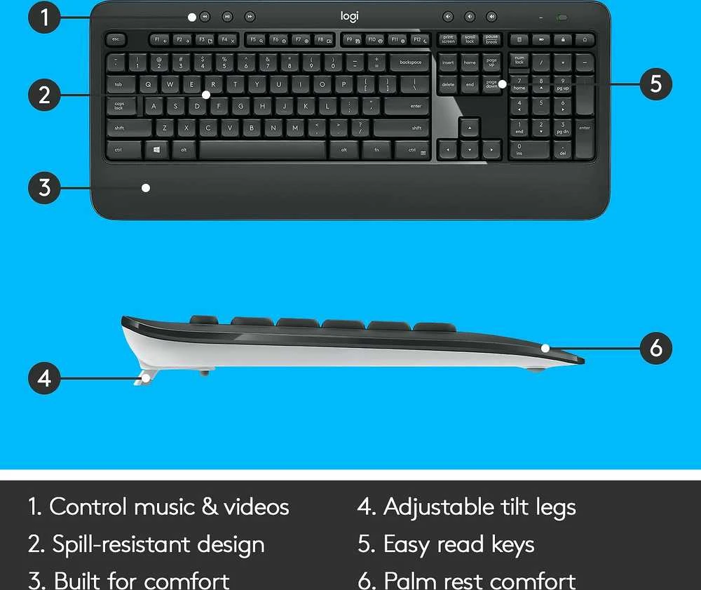 Belaidis pelės ir klaviatūros rinkinys Logitech MK540 Advanced, išdėstymas: Nordic (Qwerty)