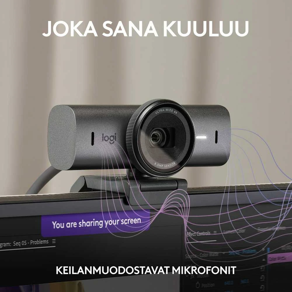 Logitech MX Brio 4K Ultra HD internetinė kamera, spalva: šviesiai pilka (960-001554)