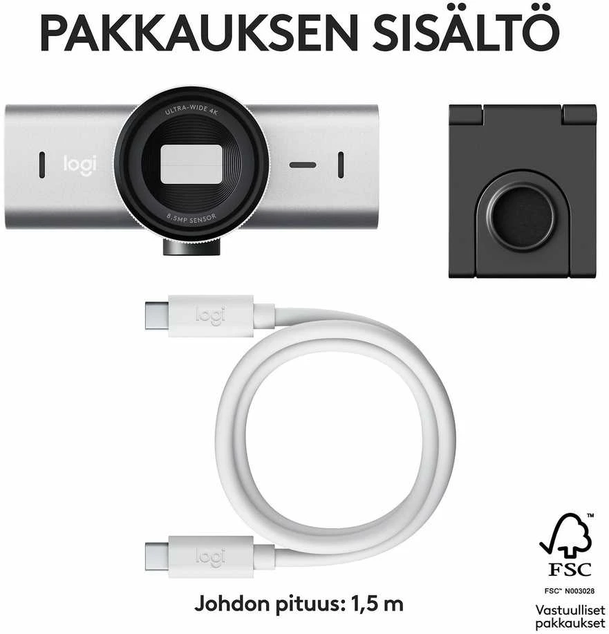 Logitech MX Brio 4K Ultra HD internetinė kamera, spalva: šviesiai pilka (960-001554)