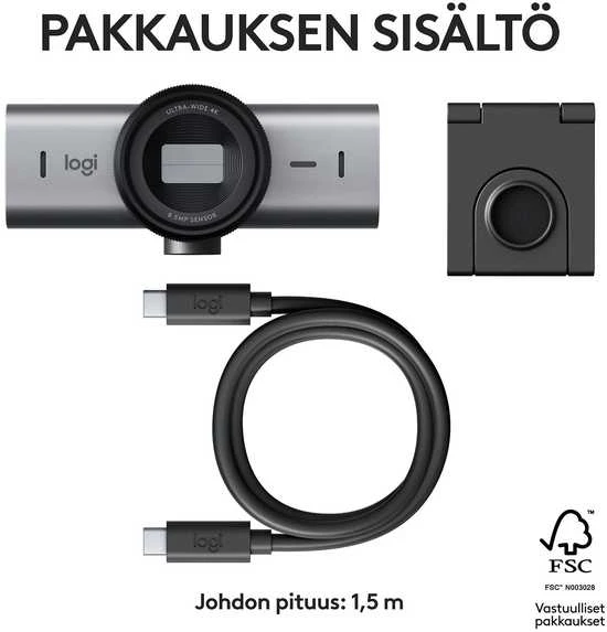 Logitech MX Brio 4K Ultra HD internetinė kamera, spalva: grafito (960-001559)