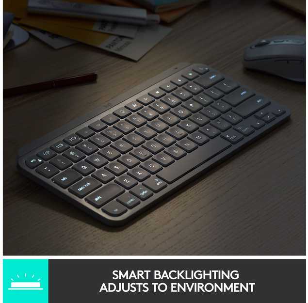 Minimalistinė Belaidė Klaviatūra su apašvietimu Logitech MX Keys Mini, Grafito spalvos, Šiaurės šalių (Qwerty) išdėstymas
