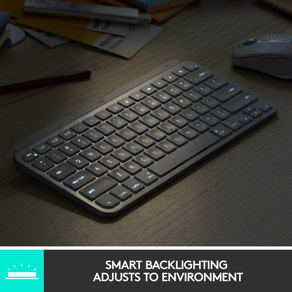 Minimalistinė Belaidė Klaviatūra su apašvietimu Logitech MX Keys Mini, Grafito spalvos, Šiaurės šalių (Qwerty) išdėstymas