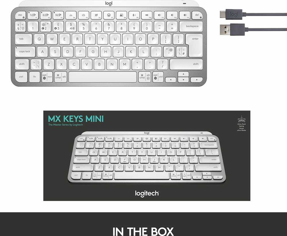 Klaviatūra Logitech MX Keys Mini SWE (W), šviesiai pilka