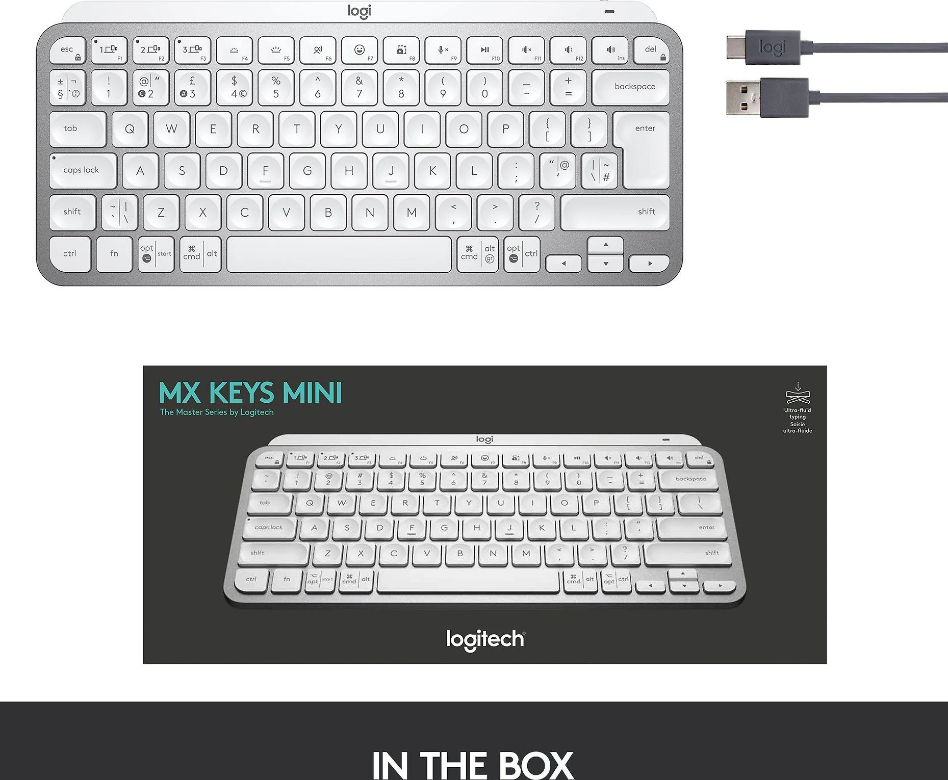 Klaviatūra Logitech MX Keys Mini SWE (W), šviesiai pilka