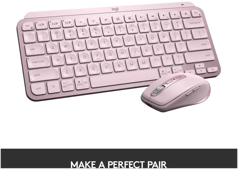 Minimalistinė Belaidė Klaviatūra su apašvietimu Logitech MX Keys Mini, Rožinės spalvos, Šiaurės šalių (Qwerty) išdėstymas