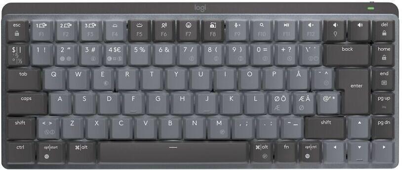 „Logitech MX Compact“ mechaninė belaidė klaviatūra su apšvietimu – Šiaurės šalių klaviatūra su „Clicky Switch“.