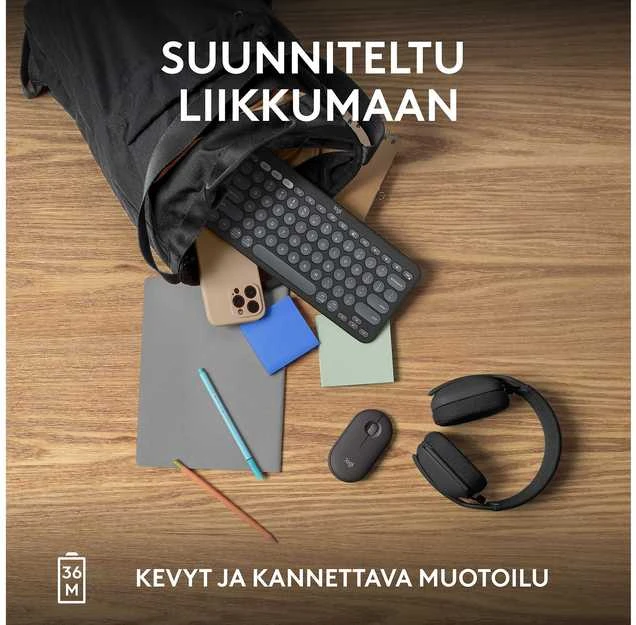 Belaidė klaviatūra Logitech PEBBLE KEYS 2 K380S, Grafito spalvos, Išdėstymas: Šiaurės šalių (Qwerty)