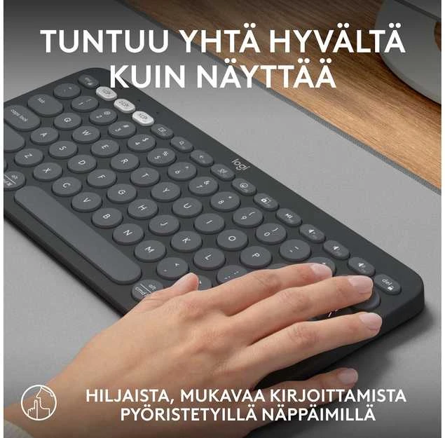 Belaidė klaviatūra Logitech PEBBLE KEYS 2 K380S, Grafito spalvos, Išdėstymas: Šiaurės šalių (Qwerty)