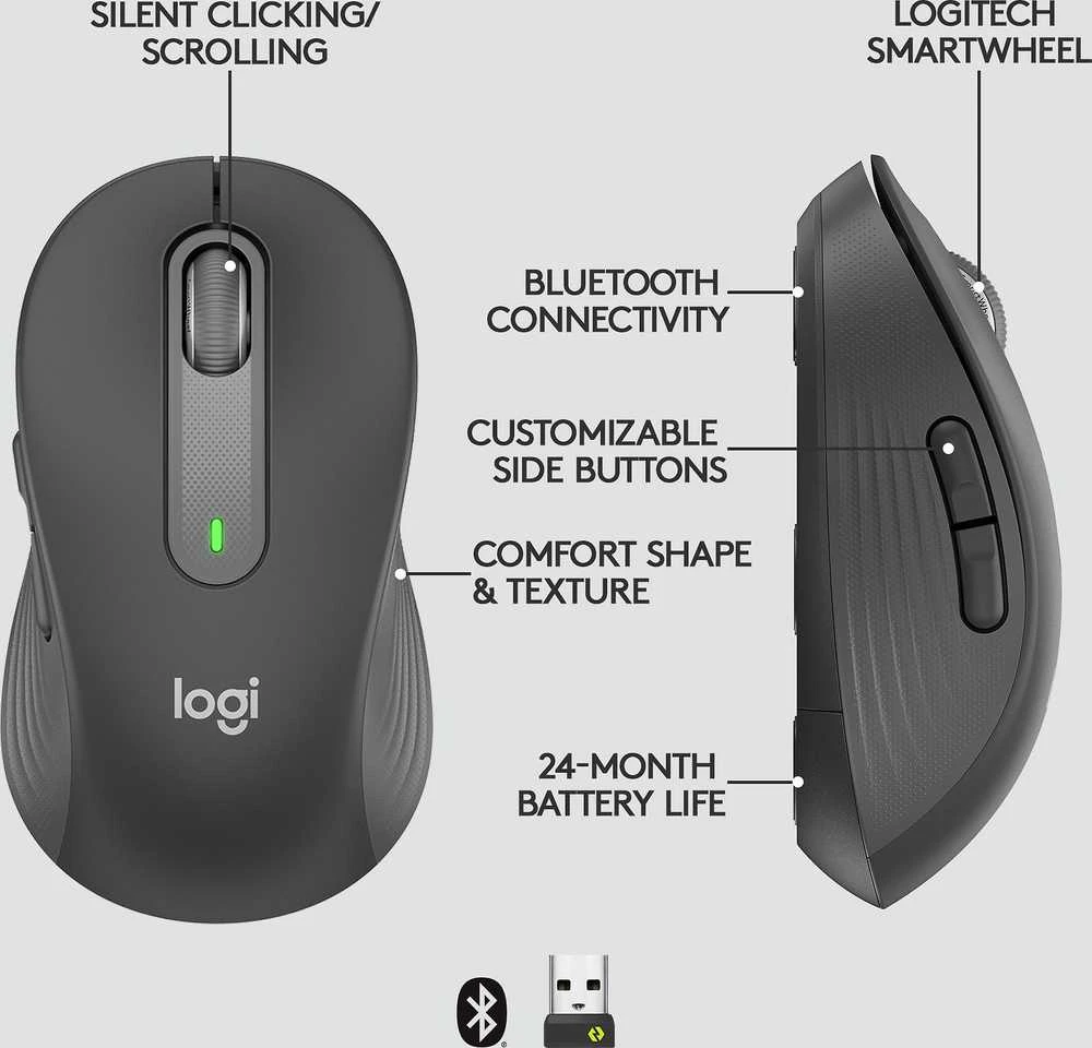 Tyli belaidė pelė Logitech M220, Juoda