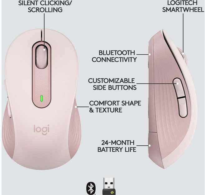 „Logitech Signature M650 L“ belaidė pelė, rožinė