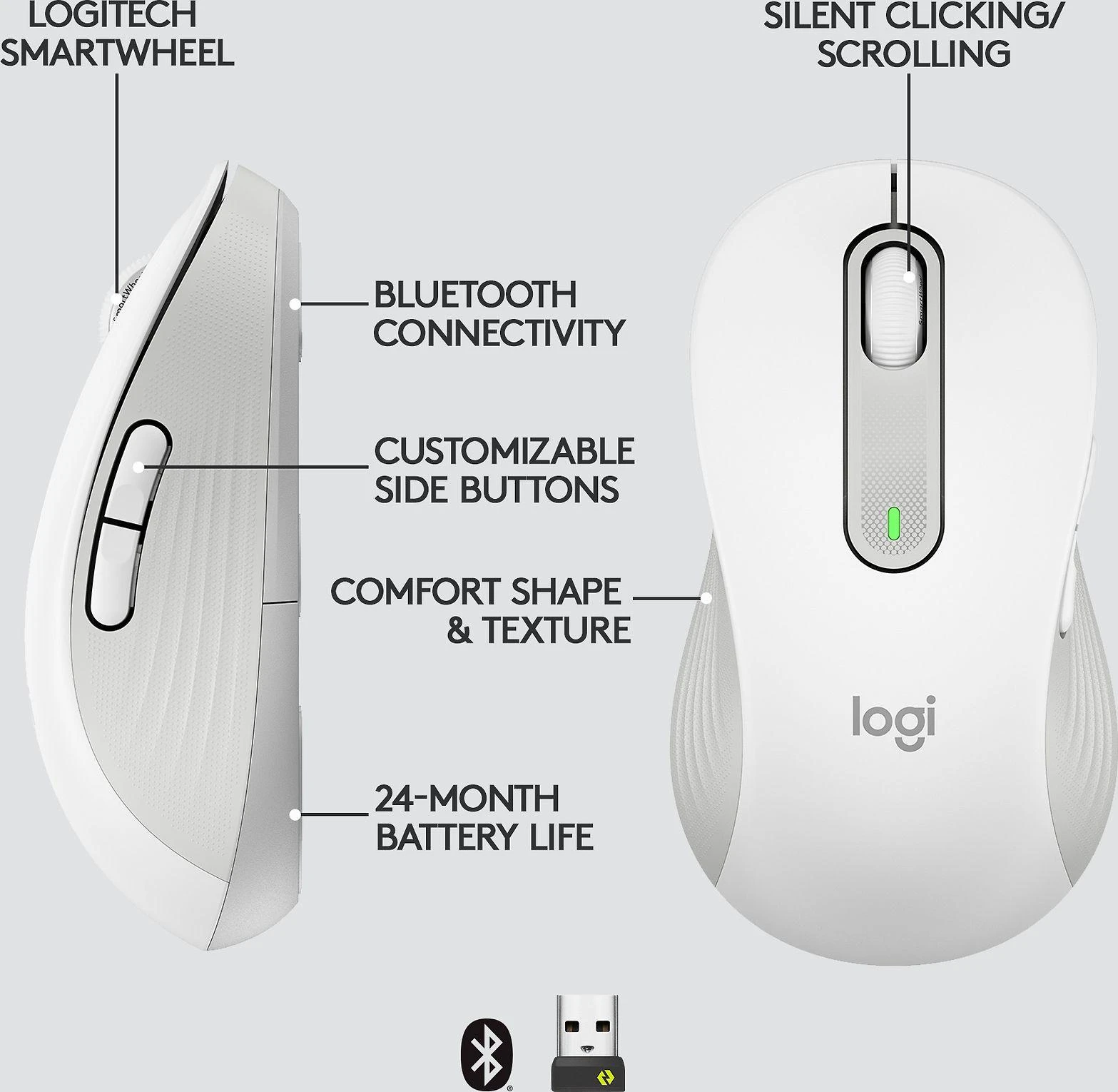 Belaidė pelė Logitech Signature M650 L Left, baltos spalvos