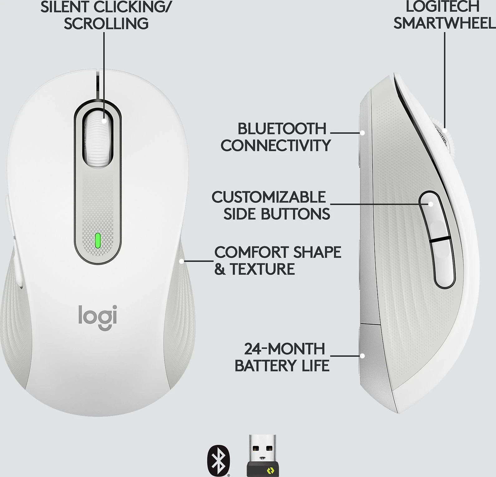 Belaidė pelė Logitech Signature M650 L, baltos spalvos