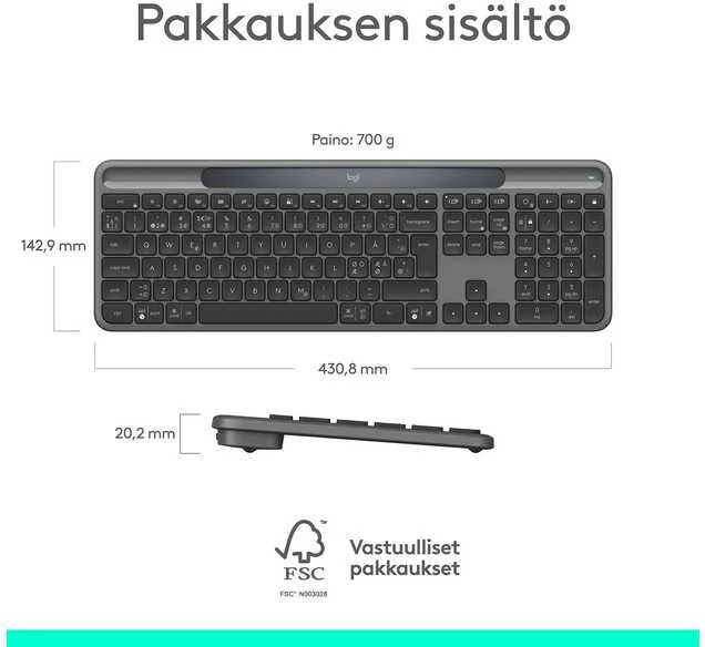 „Logitech“ – „Signature Slim Solar“ + K980 klaviatūra – grafito spalvos (šiaurės šalių)