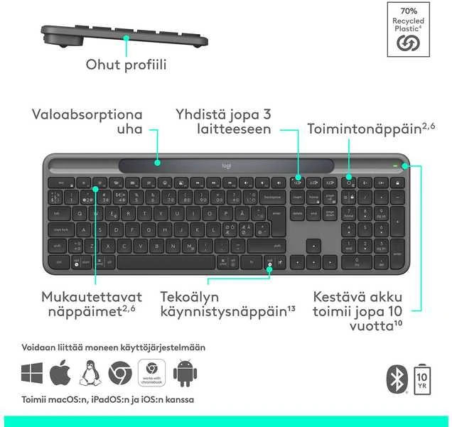 „Logitech“ – „Signature Slim Solar“ + K980 klaviatūra – grafito spalvos (šiaurės šalių)